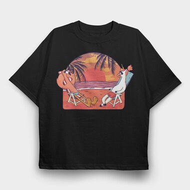 Unicorn Flamingo Beach, Tricou Oversize Barbati (Unisex)