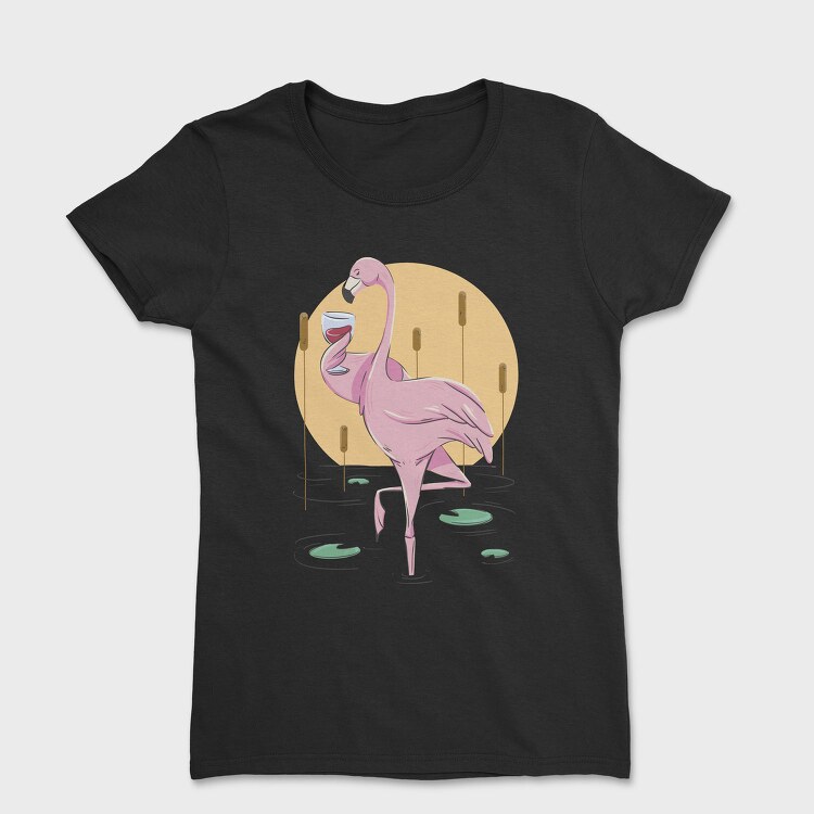 Flamingo Drinking Wine Cool, Tricou Femei
