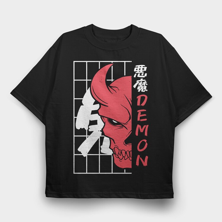 Oni Skull Flat, Tricou Oversize Barbati (Unisex)