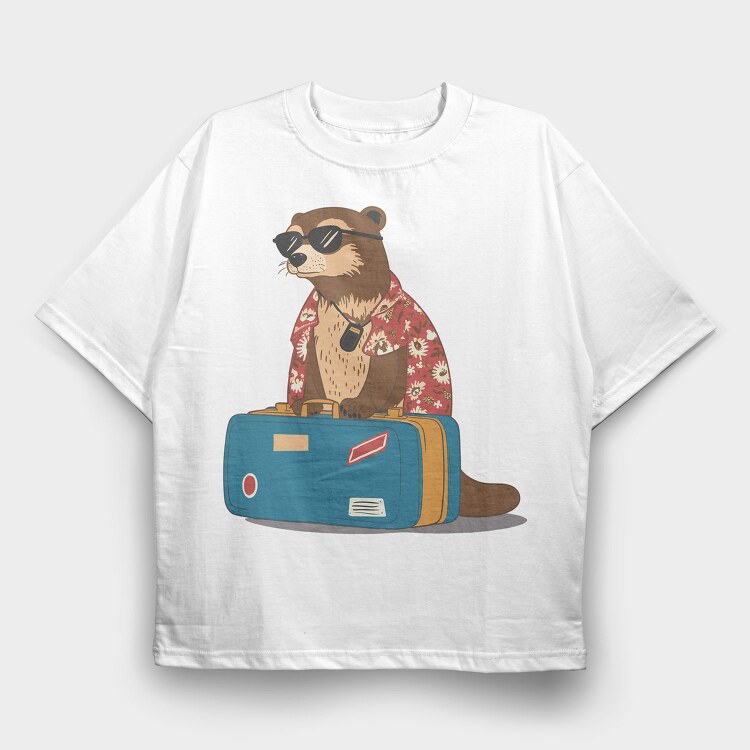 Otter Animal On Vacation Travel, Tricou Oversize Barbati (Unisex)