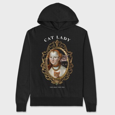 Painting Of Woman In Mirror Cat Lady, Hanorac Oversize Barbati (Unisex)