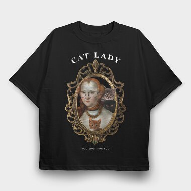 Painting Of Woman In Mirror Cat Lady, Tricou Oversize Barbati (Unisex)