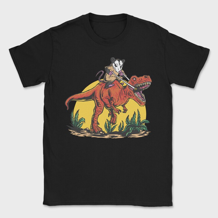 Opossum Riding T Rex Dinosaur, Tricou Barbati (Unisex)