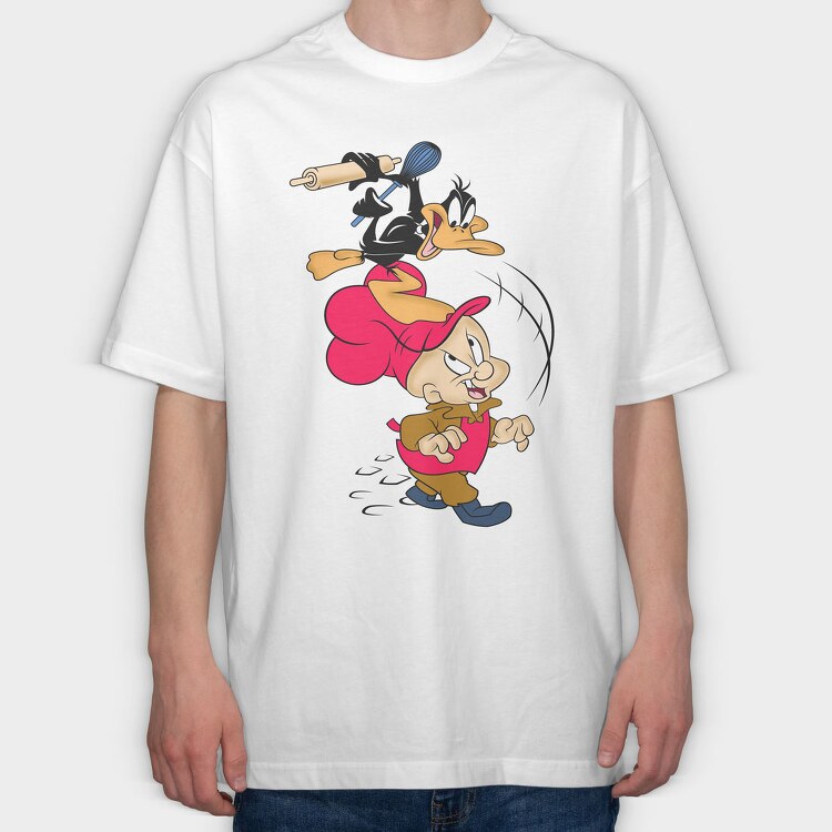 Daffy Duck Cooking Rolling Pin, Tricou Oversize Barbati (Unisex)