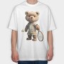 Tennis Teddy Bear, Tricou Oversize Barbati (Unisex)
