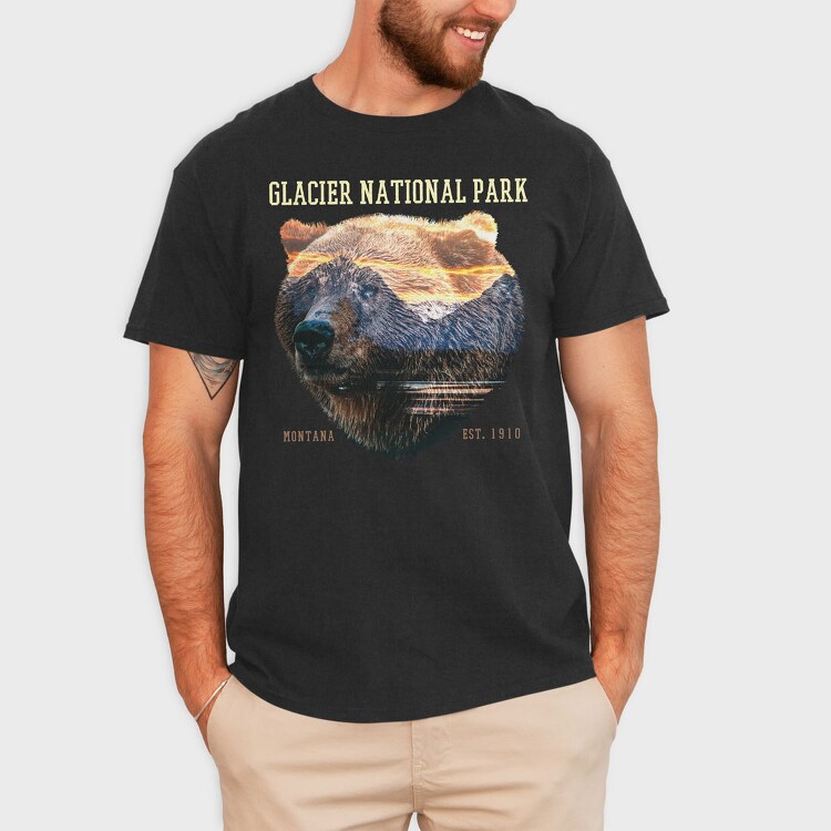 Glacier National Park Bear Lanscape, Tricou Barbati (Unisex)