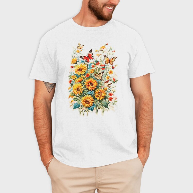 Butterfly and Flowers, Tricou Barbati (Unisex)