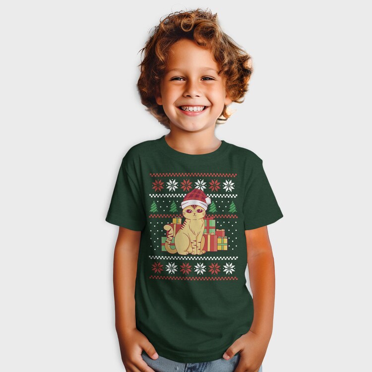 Cat With Gifts Ugly Sweater, Tricou Copii