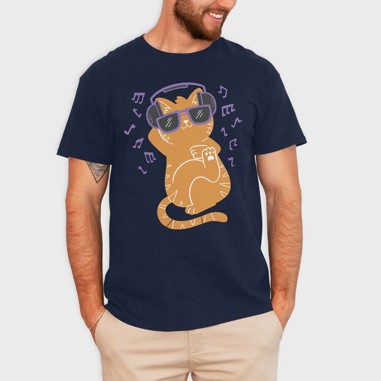 Cat With Sunglasses and Headphones, Tricou Barbati (Unisex)