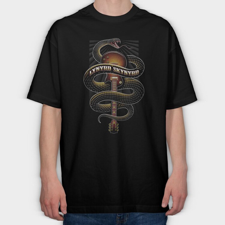 Lynnyrd Skynyrd Flames Flag Snake 2, Tricou Oversize Barbati (Unisex)