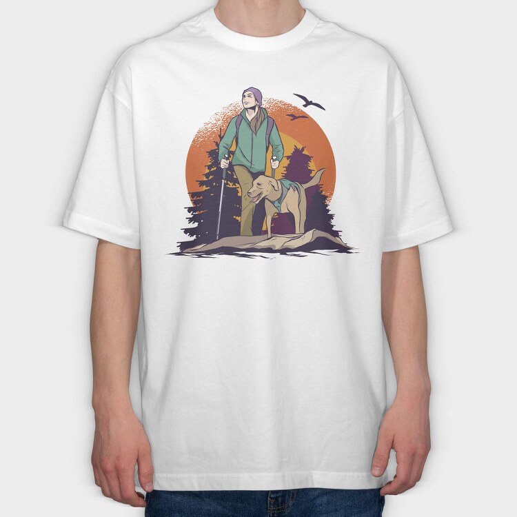 HikingDogForestTshirt, Tricou Oversize Barbati (Unisex)