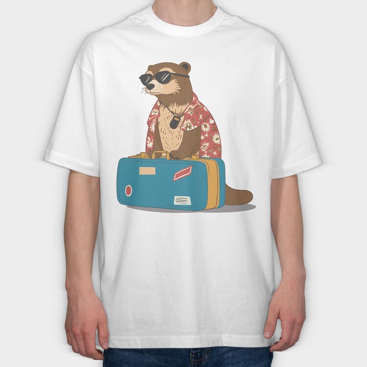 Otter Animal On Vacation Travel, Tricou Oversize Barbati (Unisex)
