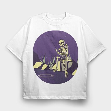Fishing Skull, Tricou Oversize Barbati (Unisex)