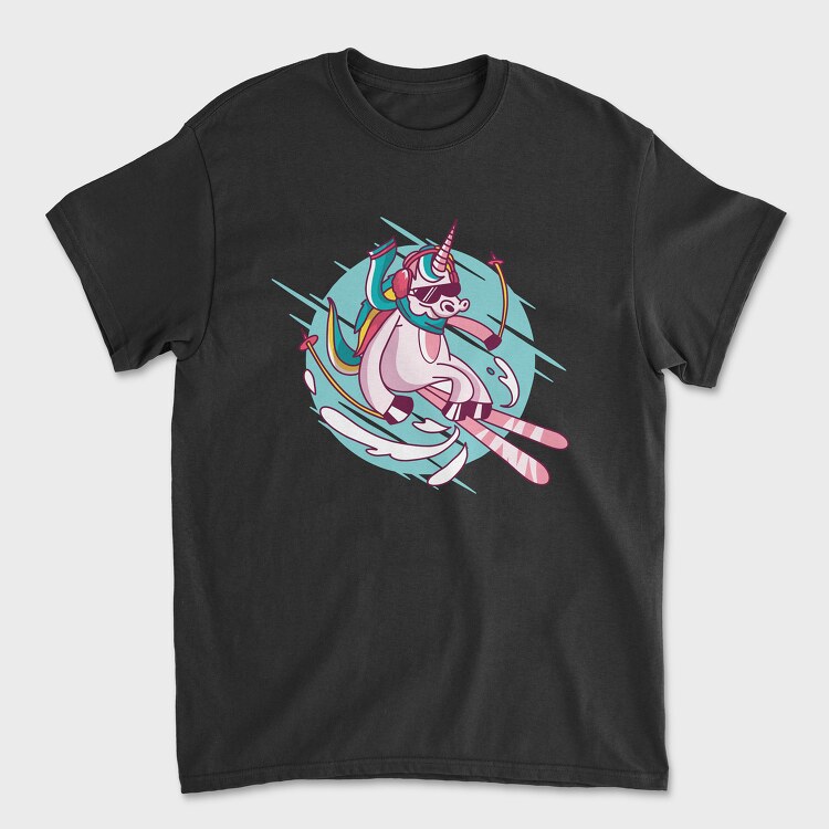 Skiing Unicorn, Tricou Barbati (Unisex)