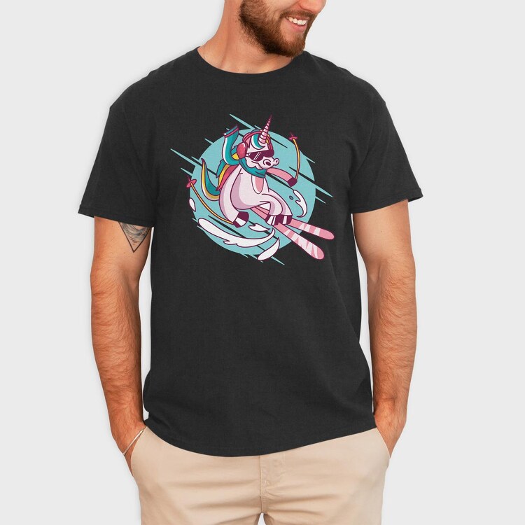 Skiing Unicorn, Tricou Barbati (Unisex)
