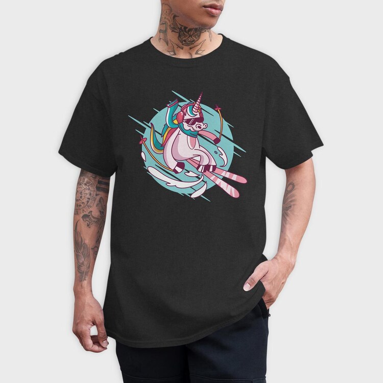 Skiing Unicorn, Tricou Barbati (Unisex)
