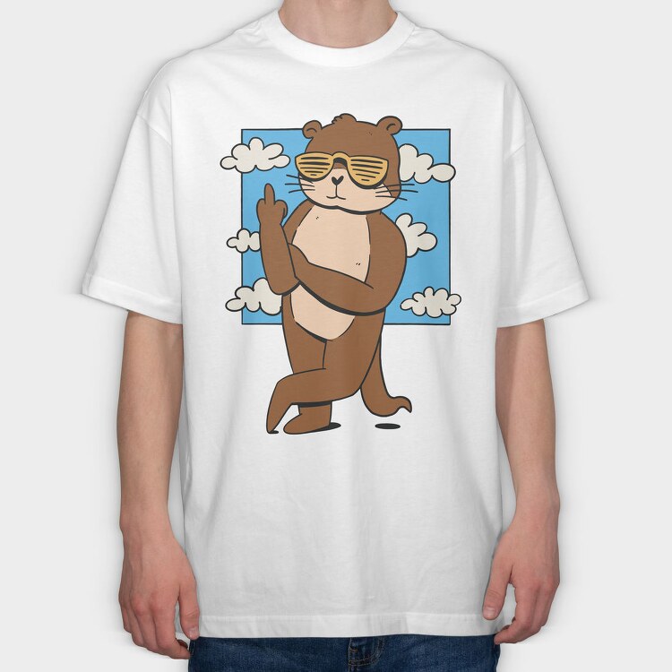 Otter Animal With Cool Sunglasses, Tricou Oversize Barbati (Unisex)