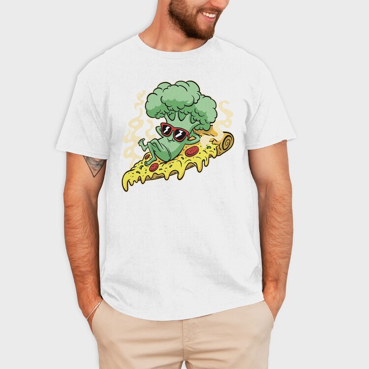 Pizza Brocoli Cartoon, Tricou Barbati (Unisex)
