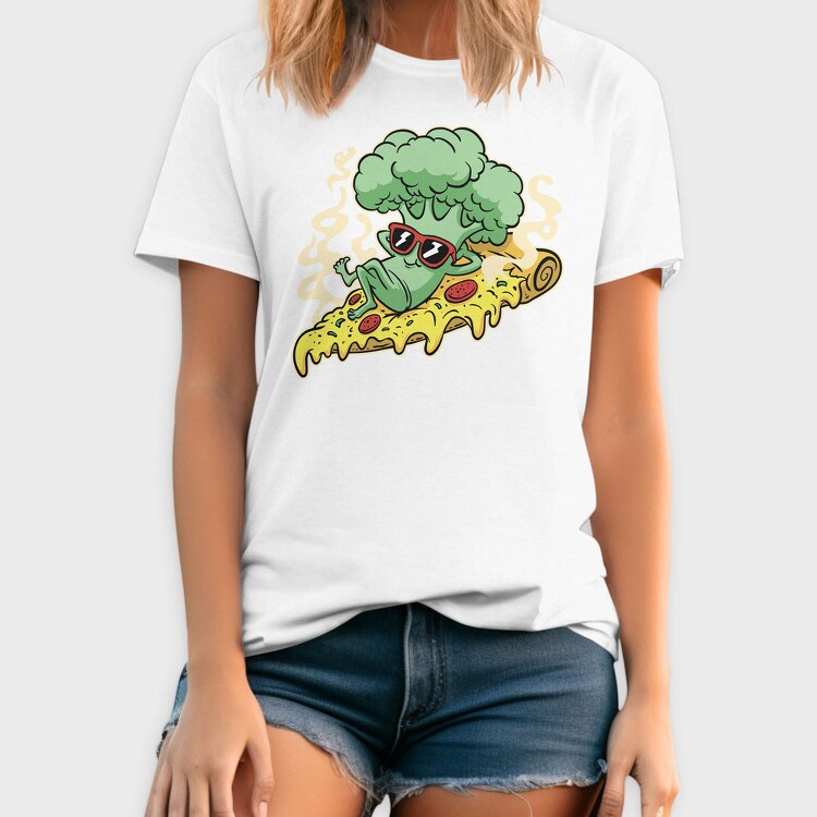 Pizza Brocoli Cartoon, Tricou Barbati (Unisex)