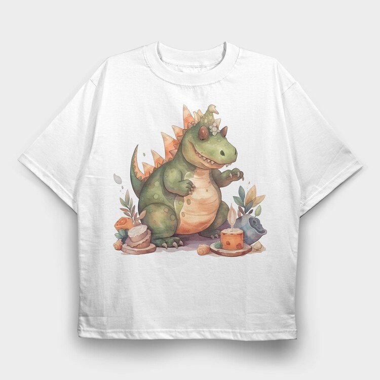 Dinosaur Fantasy Watercolor Birthday Tote, Tricou Oversize Barbati (Unisex)