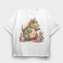Dinosaur Fantasy Watercolor Birthday Tote, Tricou Oversize Barbati (Unisex)