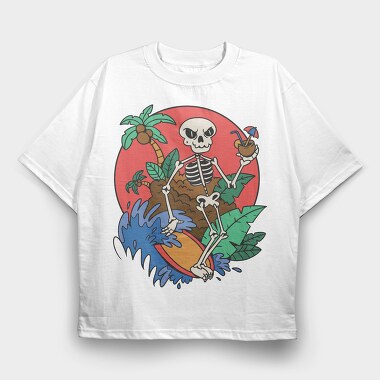 Surfing Skeleton, Tricou Oversize Barbati (Unisex)