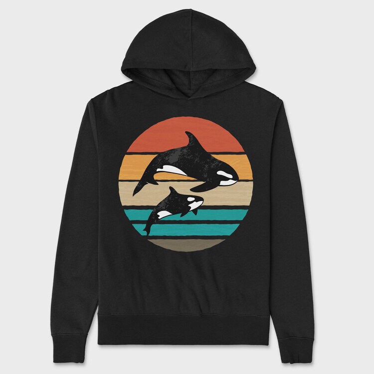 Orca Family Sunset, Hanorac Oversize Barbati (Unisex)