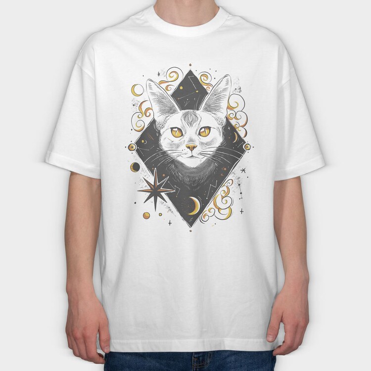 Cosmic Cat Orange, Tricou Oversize Barbati (Unisex)