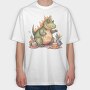 Dinosaur Fantasy Watercolor Birthday Tote, Tricou Oversize Barbati (Unisex)