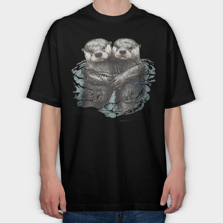 Otters Swimming, Tricou Oversize Barbati (Unisex)