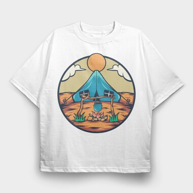 Camping Illustration, Tricou Oversize Barbati (Unisex)
