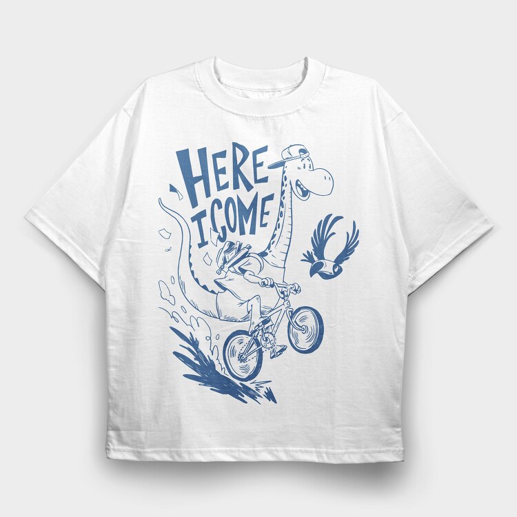 Funny Giraffe Riding Bicycle Back To Shcool, Tricou Oversize Barbati (Unisex)