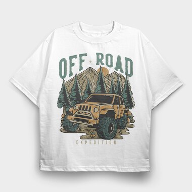 Off Road Expedition With Off Road Car in the Middle of Mountain, Tricou Oversize Barbati (Unisex)