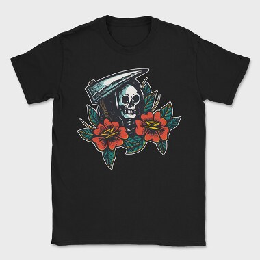 Skull and Flowers Texture Illustrations, Tricou Barbati (Unisex)