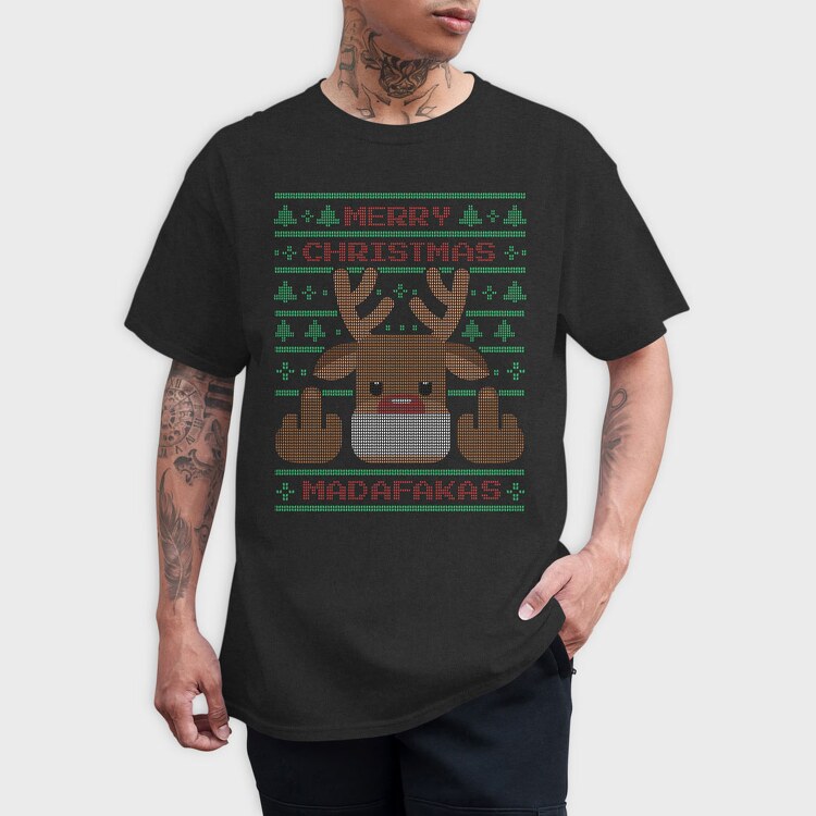 Reindeer Middle Finger Ugly Sweater, Tricou Barbati (Unisex)