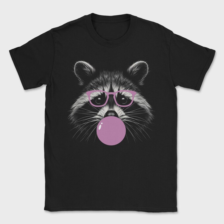 Funny Raccoon With Bubblegum And Glasses, Tricou Barbati (Unisex)