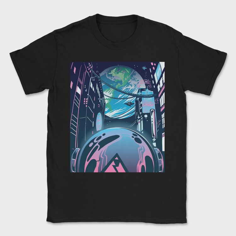 Futuristic City Neon Cyberpunk, Tricou Barbati (Unisex)