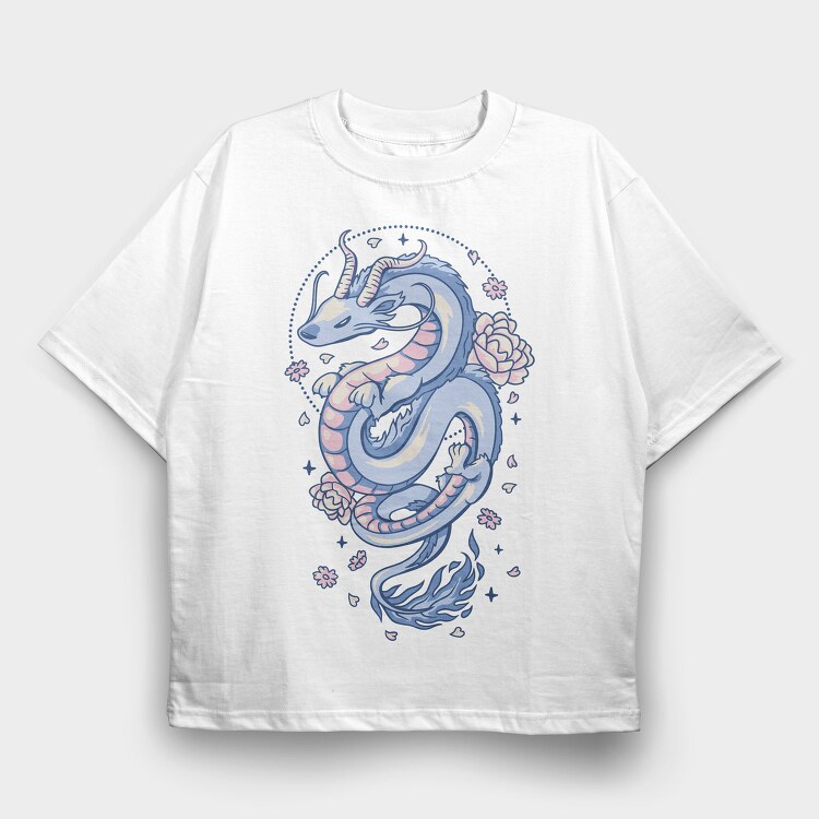 Floral Asian Dragon, Tricou Oversize Barbati (Unisex)