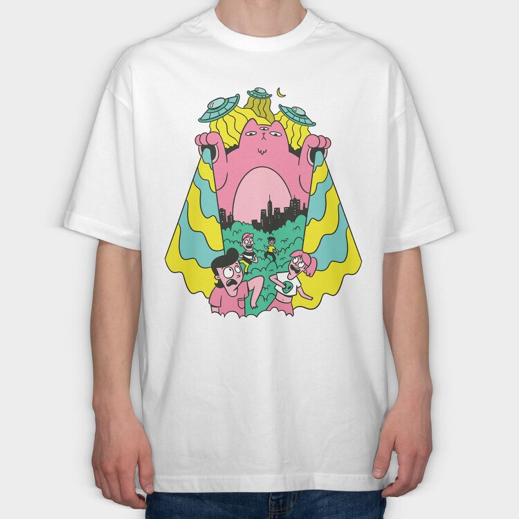 Alien Cat Ufo, Tricou Oversize Barbati (Unisex)