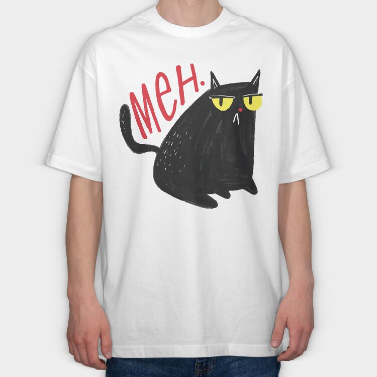Funny Unimpressed Meh Cat, Tricou Oversize Barbati (Unisex)