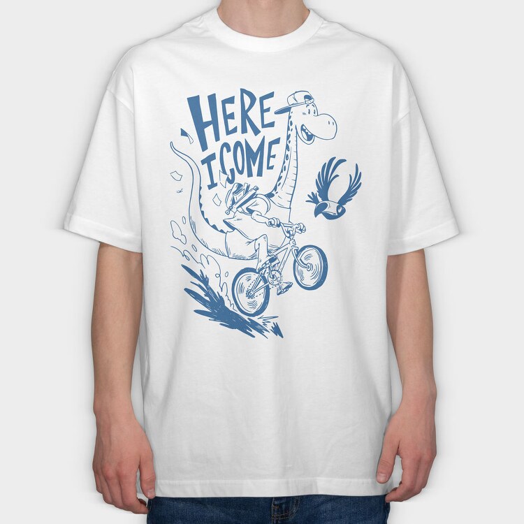 Funny Giraffe Riding Bicycle Back To Shcool, Tricou Oversize Barbati (Unisex)
