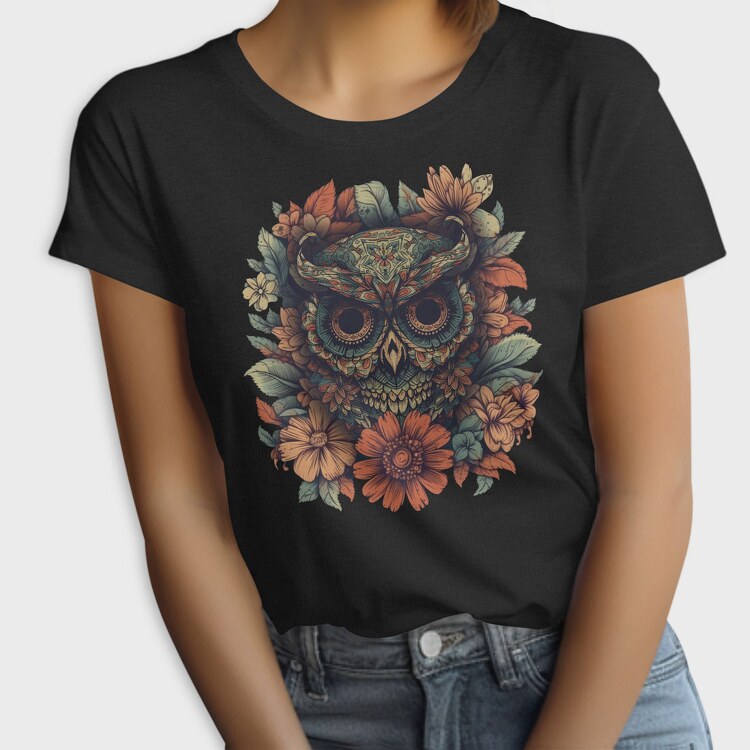 Owl Flowers Skull, Tricou Femei