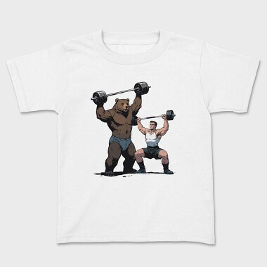 Bear and Man Lifting Weights, Tricou Copii