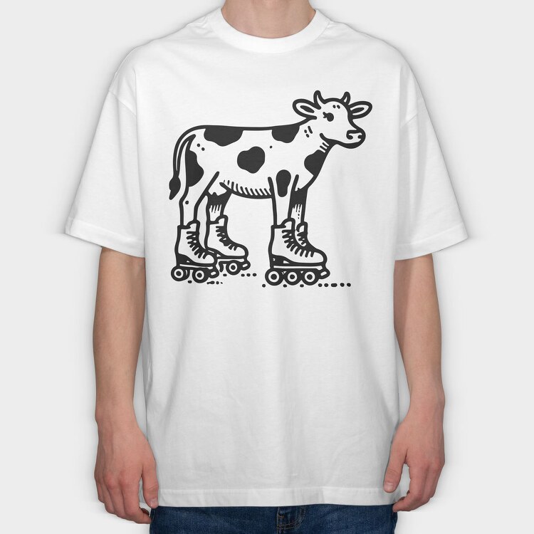 Funny Cow In Skate Rollers, Tricou Oversize Barbati (Unisex)