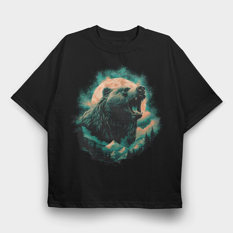 Bear With Mountains Moon, Tricou Oversize Barbati (Unisex)