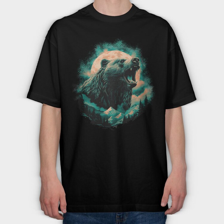 Bear With Mountains Moon, Tricou Oversize Barbati (Unisex)