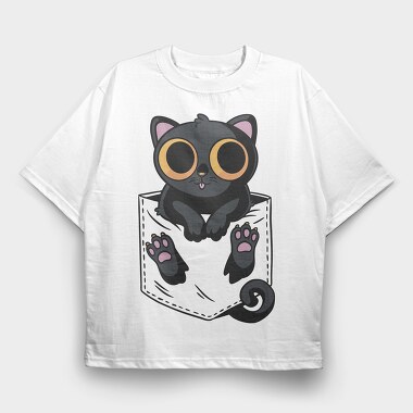 Black Cat in Pocket, Tricou Oversize Barbati (Unisex)