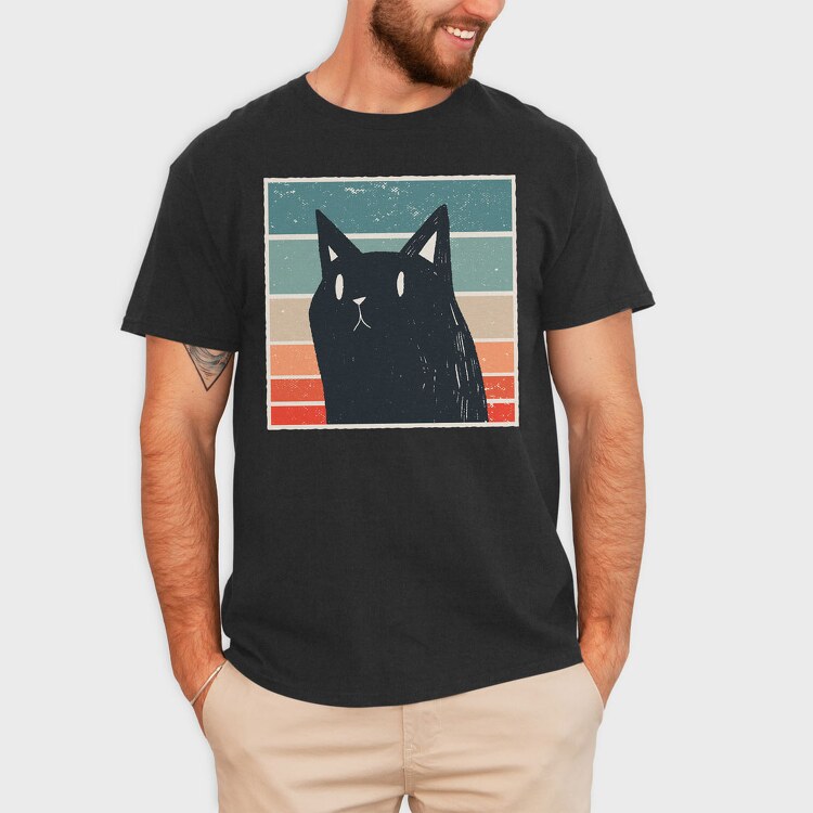 Retro Black Cat, Tricou Barbati (Unisex)