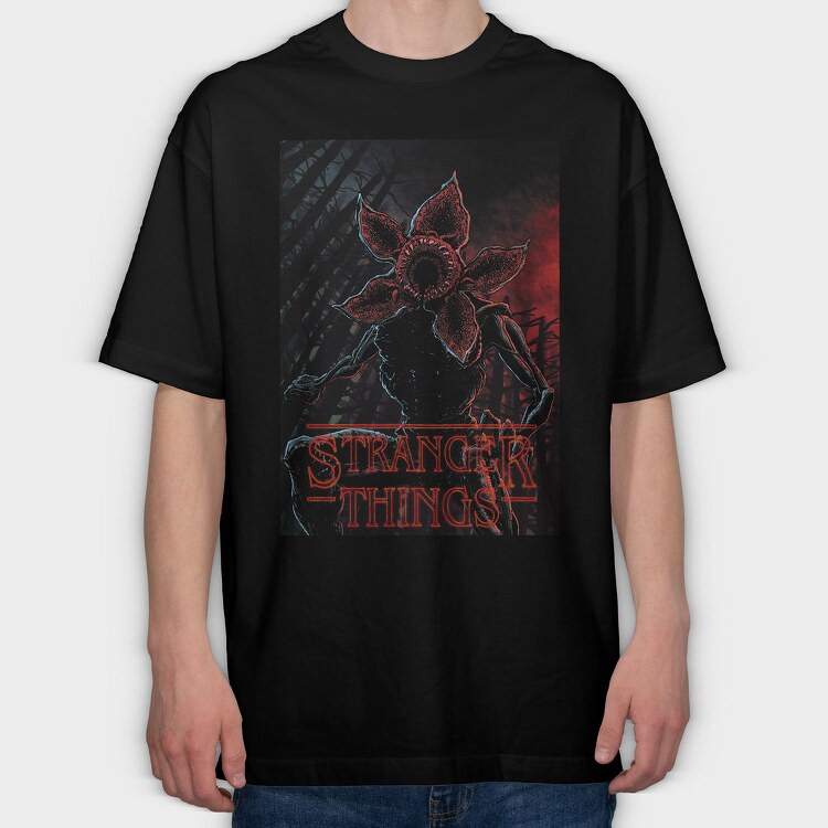 Stranger Things Flower Red, Tricou Oversize Barbati (Unisex)