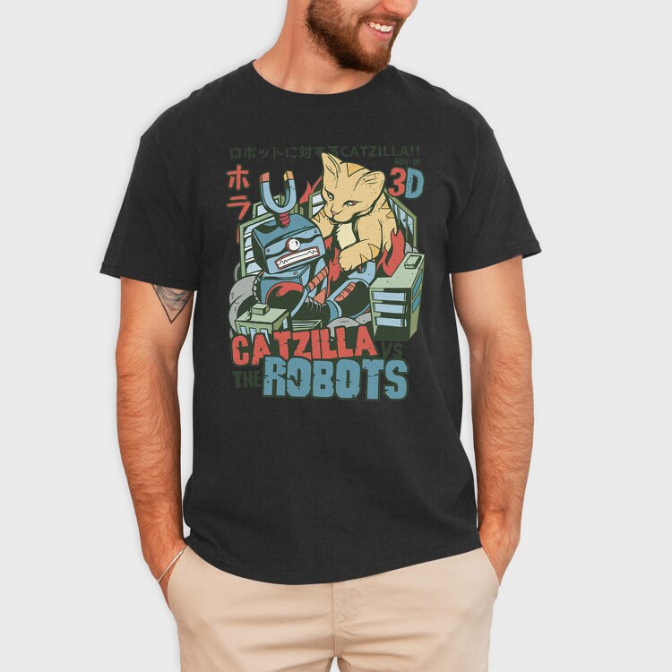 Catzilla vs Robot, Tricou Barbati (Unisex)
